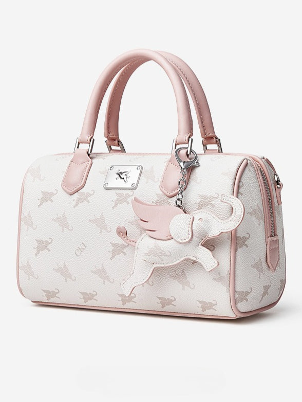 Women's Flying Elephant Monogram Mini Boston Bag with Charm