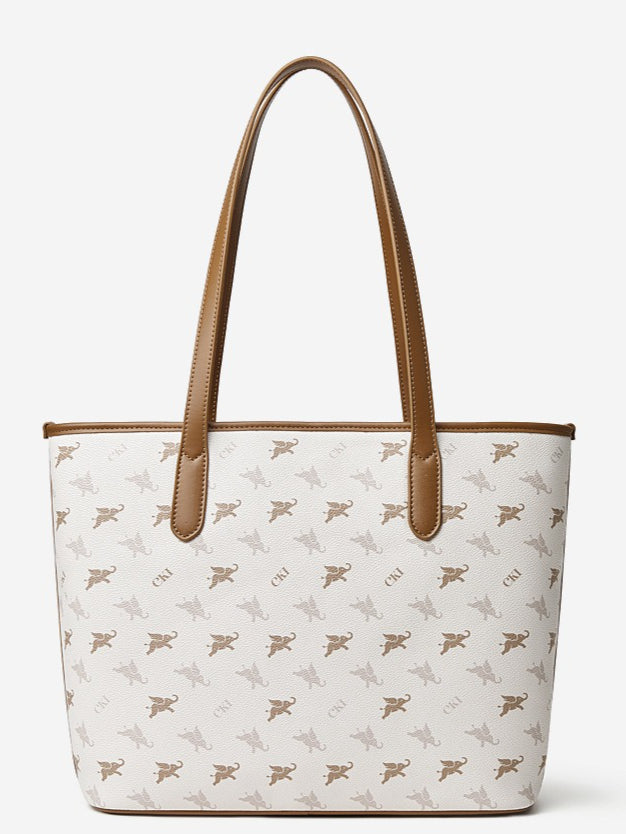 Women's Flying Elephant Printed Tote Bag with Detachable Charm