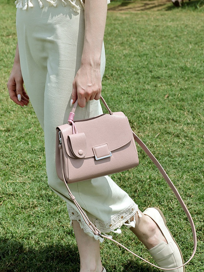 Women's Genuine Leather Square Flap Bag with Magnetic Closure