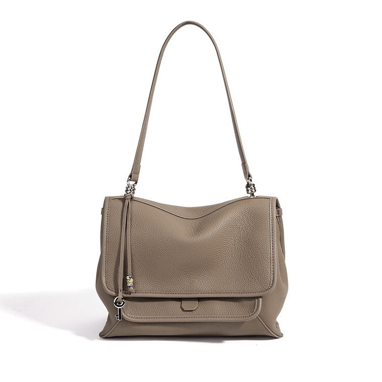 Women's Pebbled Cowhide Flap Messenger Bag with Adjustable Strap