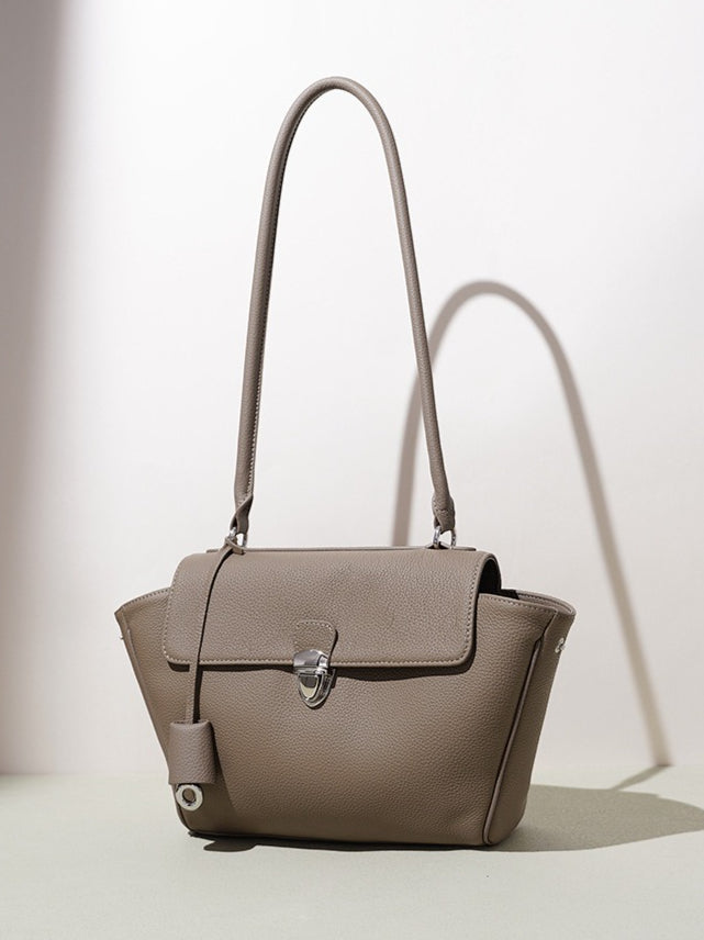 Women's Pebbled Cowhide Winged Flap Tote with Detachable Strap
