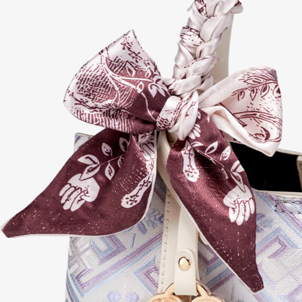 Women's Lavender Brocade Pattern Mini Tote with Scarf Bow
