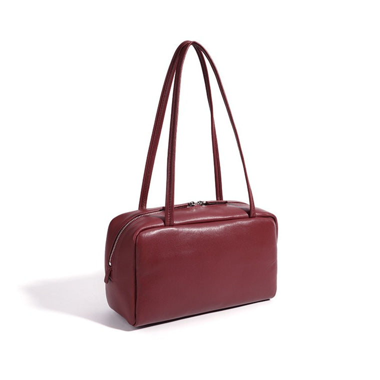 Women's Genuine Sheepskin Bowling Bag with Double Zipper