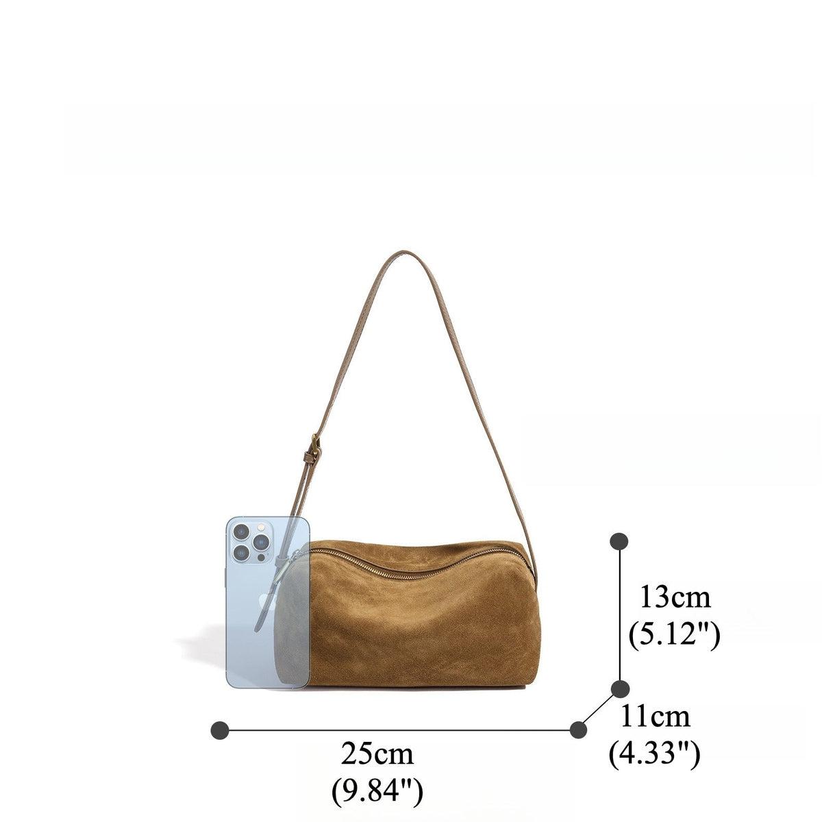 Women's Suede Leather Slouchy Clutch Bag with Adjustable Strap