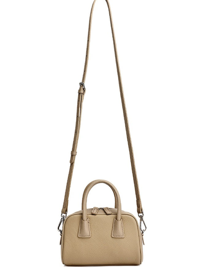 Women's Pebbled Cowhide Mini Boston Bag with Adjustable Strap