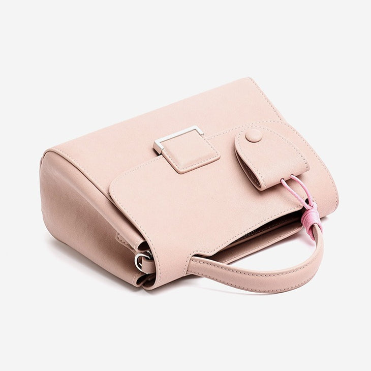 Women's Genuine Leather Square Flap Bag with Magnetic Closure