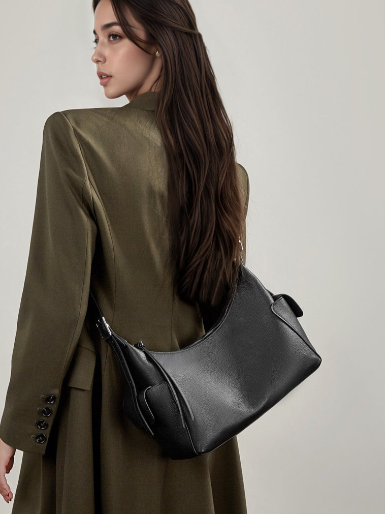 Women's Full-Grain Vegetable-Tanned Leather Tote Bag with Side Pockets