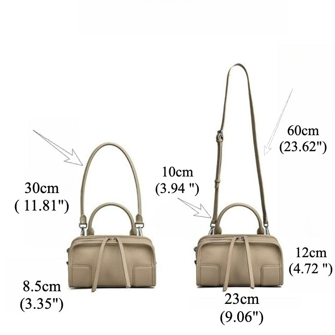 Women's Pebbled Cowhide Boston Bag with Detachable Straps