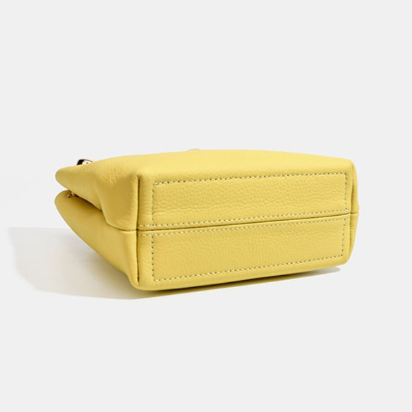 Women's Pebbled Cowhide Drawstring Phone Bag with Gold Accents