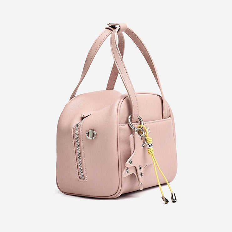 Women's Genuine Leather Mini Boston Bag with Star Charm