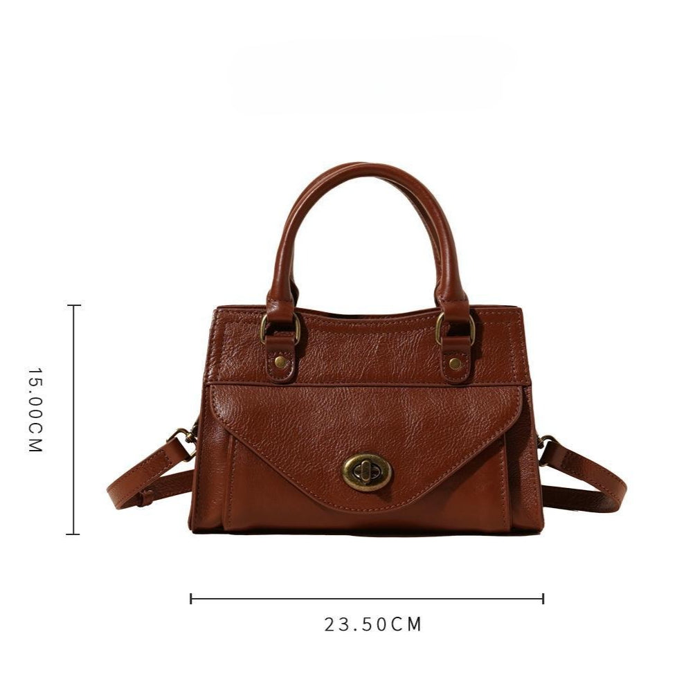 Women's Oil-Waxed Cowhide Turnlock Mini Top Handle Bag