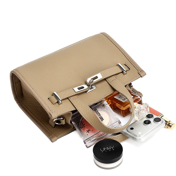 Women's Pebbled Cowhide Kelly Bag with Metal Turn-Lock