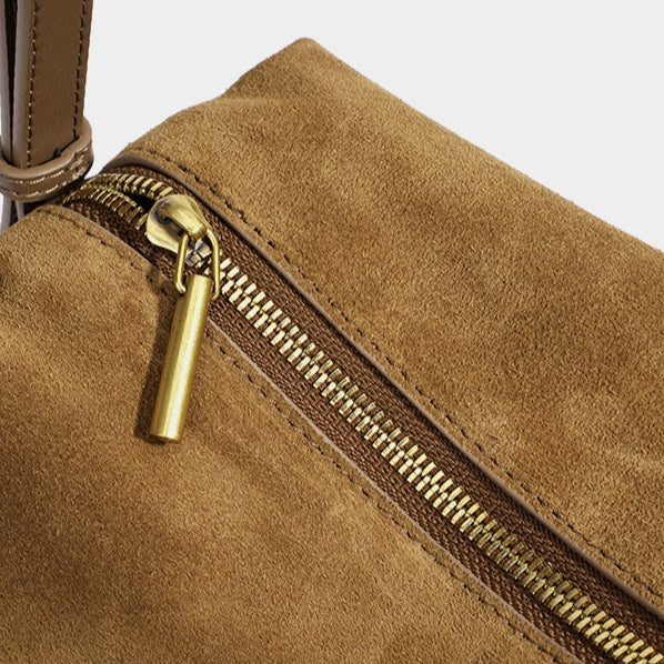 Women's Suede Leather Slouchy Clutch Bag with Adjustable Strap