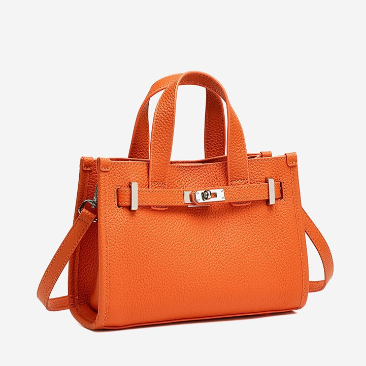 Women's Pebbled Cowhide Kelly Bag with Metal Turn-Lock
