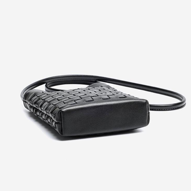Women's Woven Sheepskin Mini Phone Bag with Adjustable Strap