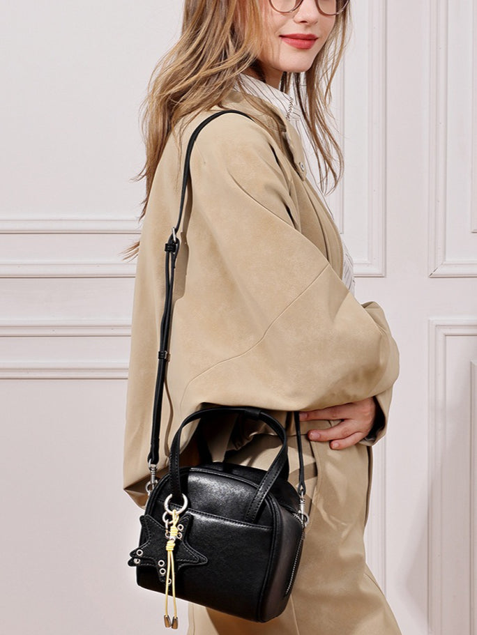 Women's Genuine Leather Mini Boston Bag with Star Charm