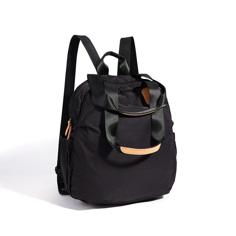 Women's Nylon Convertible Backpack with Genuine Leather Trim
