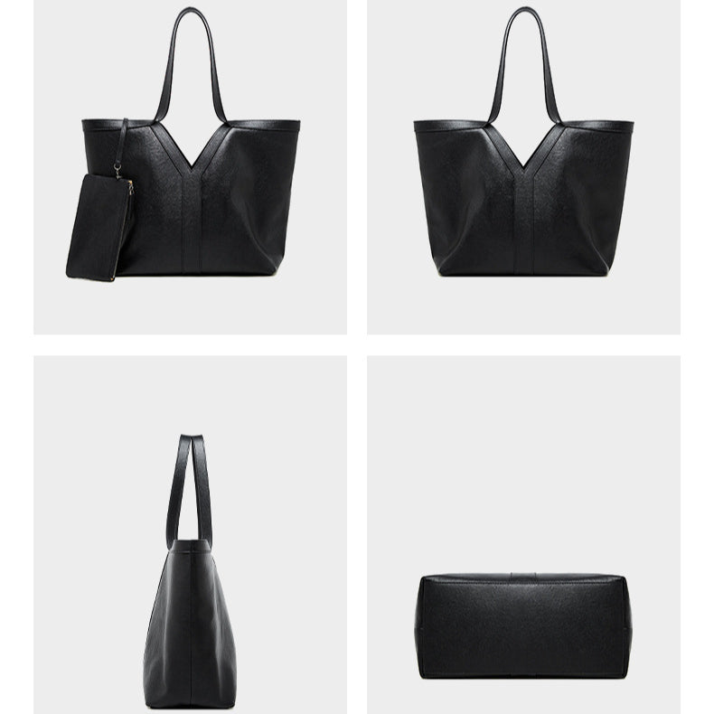 Women's Genuine Leather Open Top Vertical Tote Bag