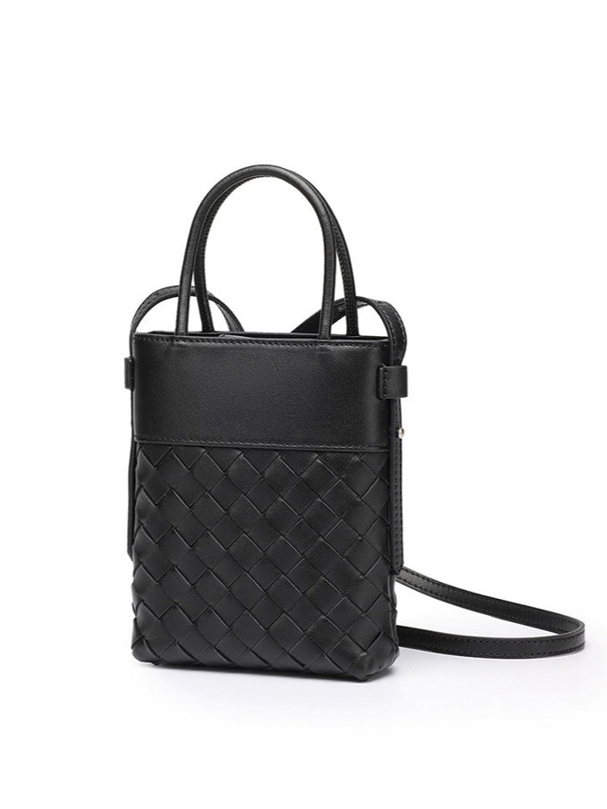 Women's Woven Lambskin Mini Tote with Adjustable Strap