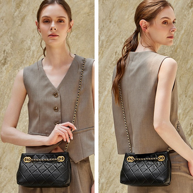 Women's Quilted Sheepskin Chain Mini Tote Bag