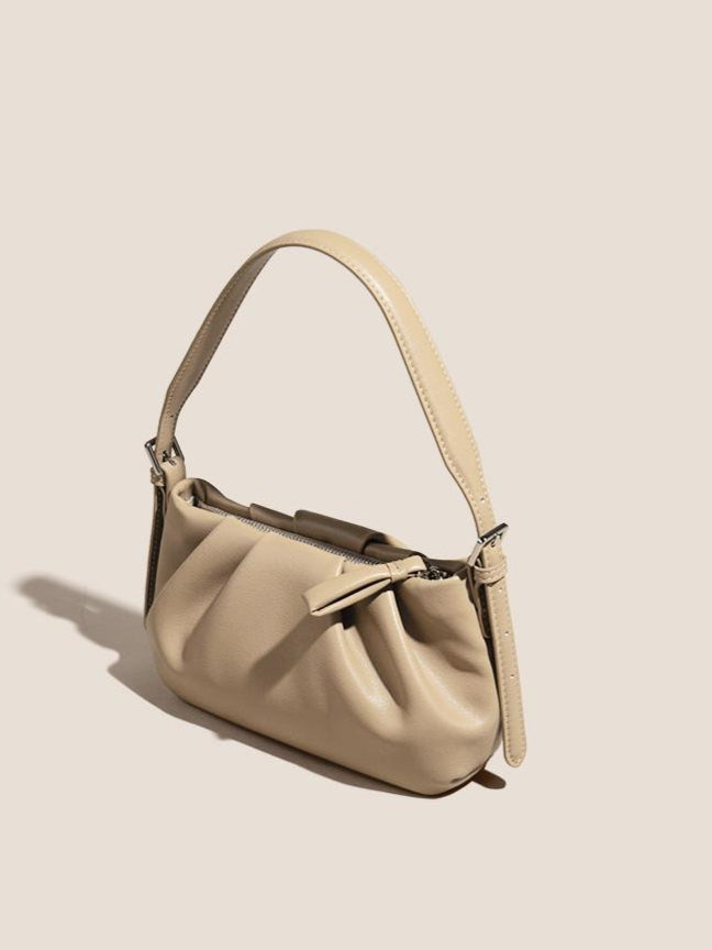 Women's Soft Cowhide Ruched Hobo Bag with Adjustable Strap