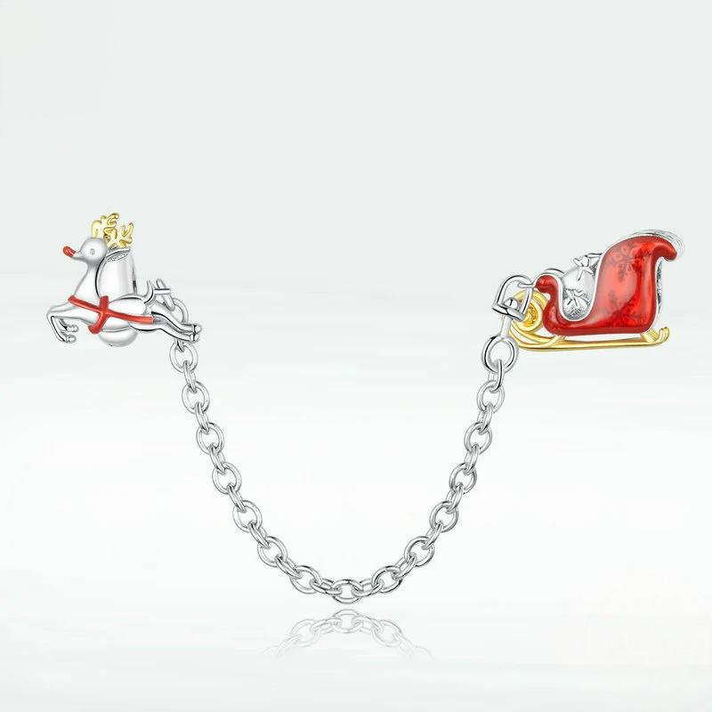 “Holiday Ride” S925 Sterling Silver Christmas Gift Car Safety Chain Charm