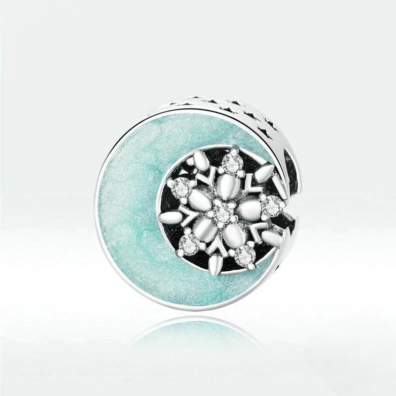 “Moonlit Frost” S925 Sterling Silver Moon & Snowflake Charm Bead