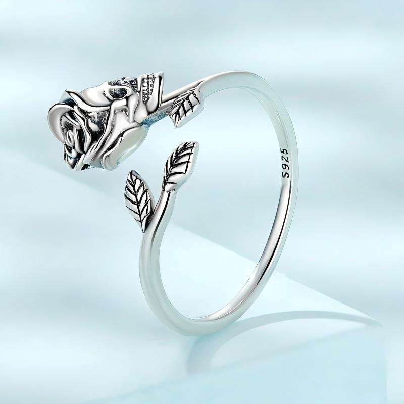 “Eternal Rose” S925 Sterling Silver Skull Rose Adjustable Ring