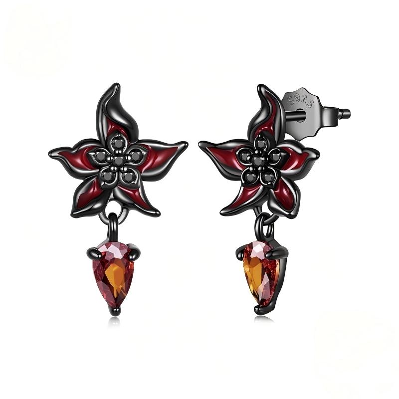 “Dark Devotion” S925 Sterling Silver Black Gold Plated Mandala Flower Stud Earrings