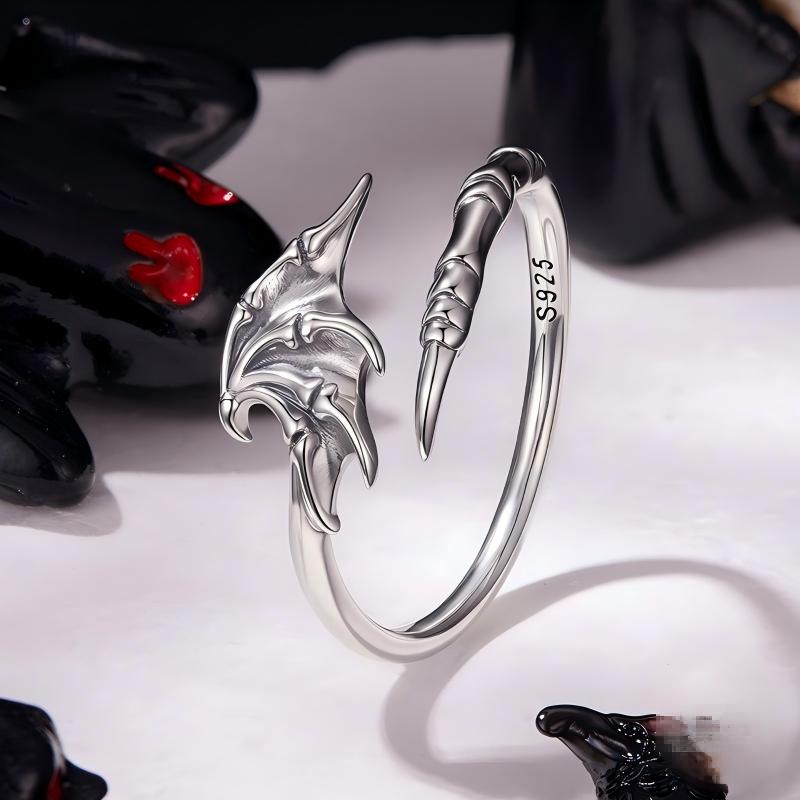 “Devil's Whisper” S925 Sterling Silver Open Adjustable Devil Wing Ring