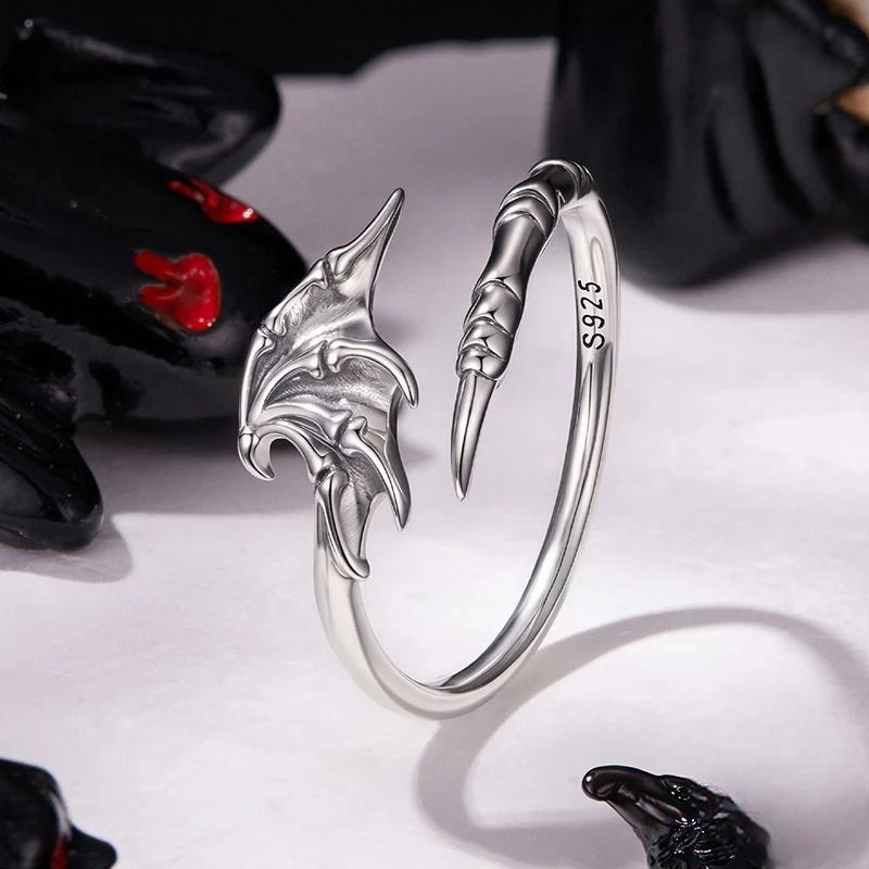 “Demon Wings” S925 Sterling Silver Gothic Open Adjustable Ring