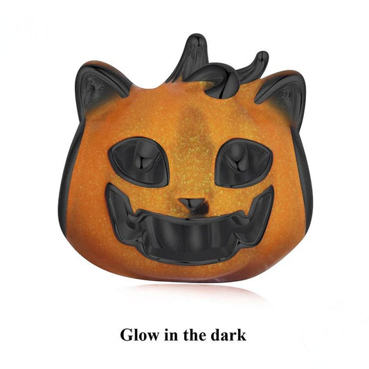 “Glow Pumpkin Cat” S925 Sterling Silver Halloween Bead