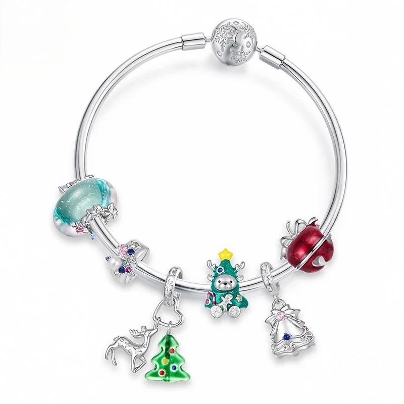 “Holiday Wreath” S925 Sterling Silver Christmas Pendant Charm
