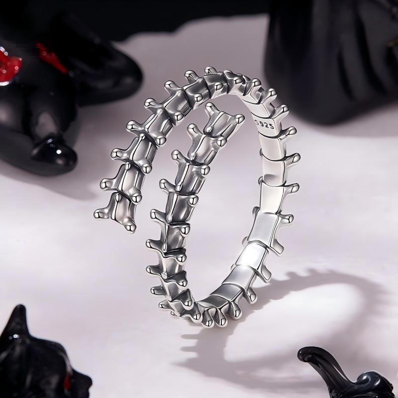 “Shadow Spine” S925 Sterling Silver Open Adjustable Spine Bone Ring