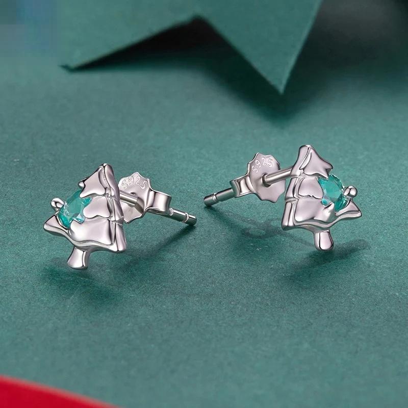 “Christmas Tree Glow” S925 Sterling Silver Christmas Tree Stud Earrings
