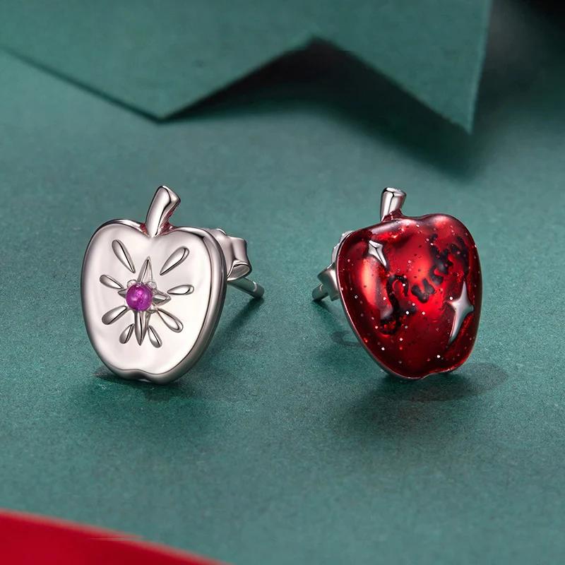 “Lucky Apple” S925 Sterling Silver Asymmetrical Apple Stud Earrings