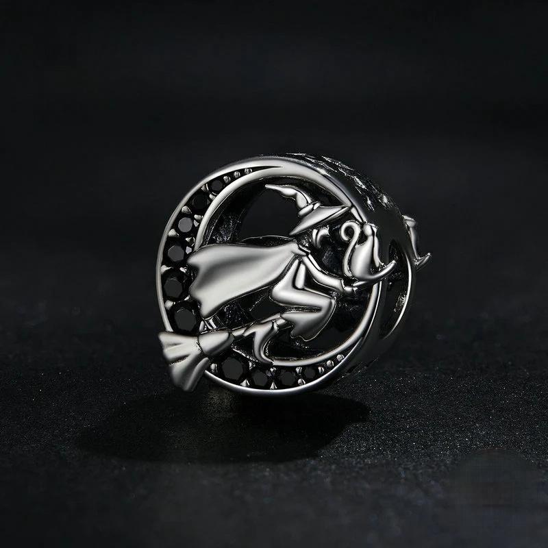“Witch Cat” S925 Sterling Silver Black Zircon Halloween Bead