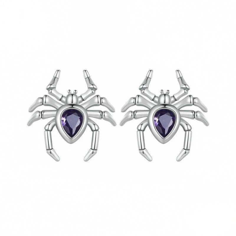 “Web Noir” S925 Sterling Silver Zircon Spider Stud Earrings