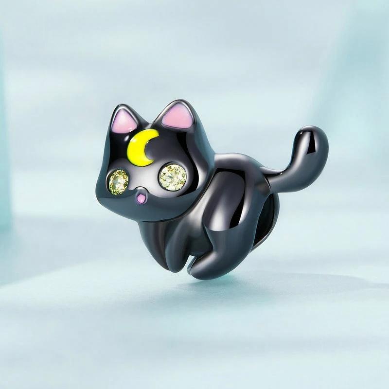 “Moonlit Cat” S925 Sterling Silver Zircon Halloween Bead