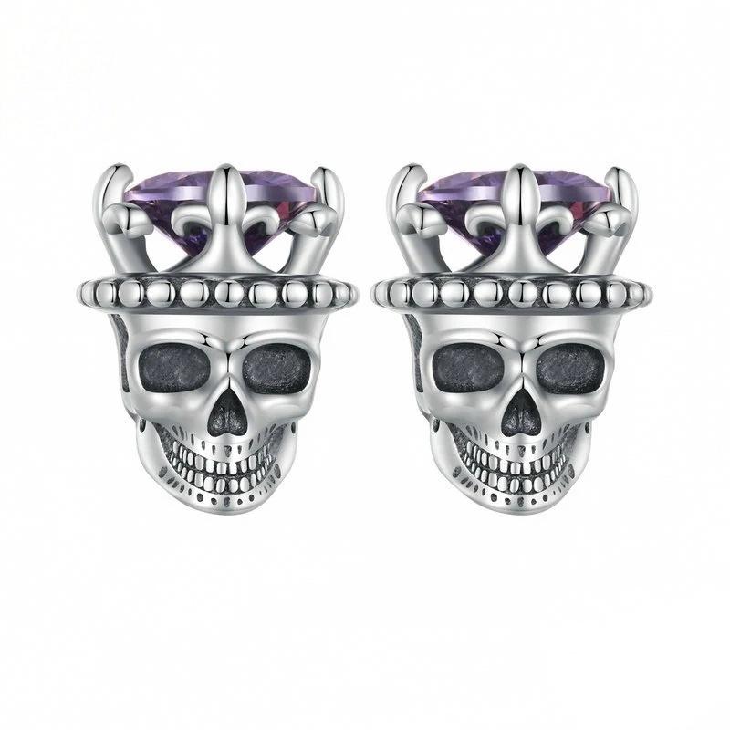 “Skull King” S925 Sterling Silver Zircon Halloween Skull Stud Earrings