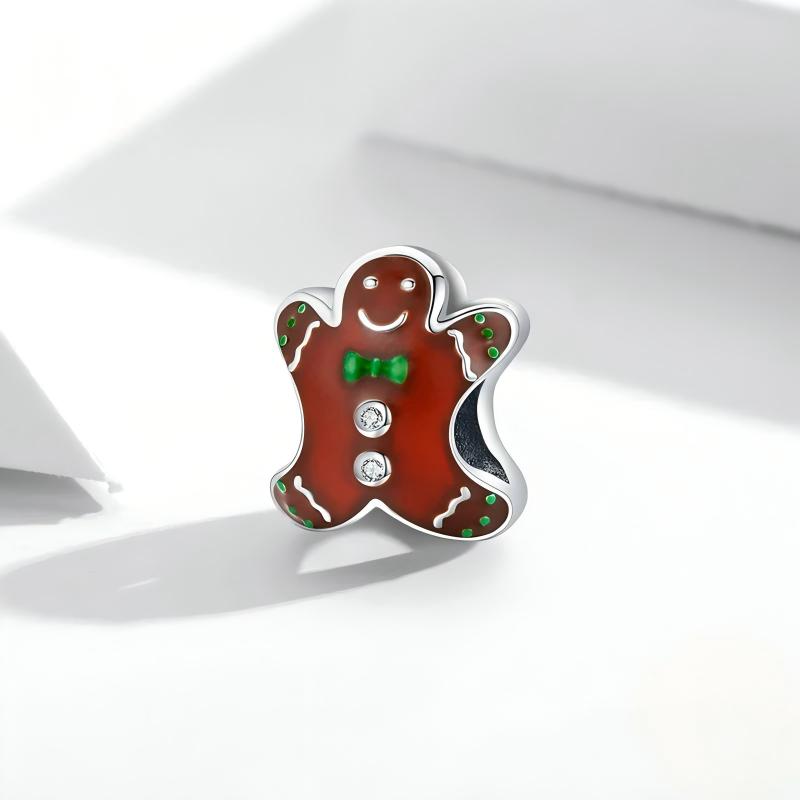 “Gingerbread Sweet” S925 Sterling Silver Christmas Gingerbread Man Charm Bead