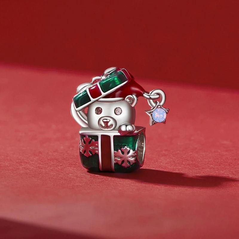 “Teddy Gift Box” S925 Sterling Silver Christmas Teddy Bear Charm Bead