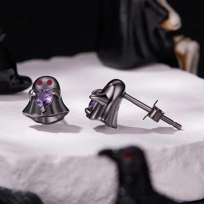 “Ghost Whimsy” S925 Sterling Silver Halloween Ghost Stud Earrings