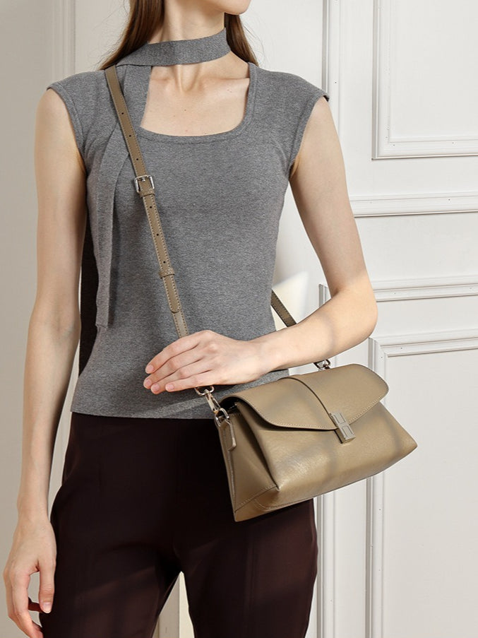 Women's Full-Grain Cowhide H-Buckle Flap Shoulder Bag