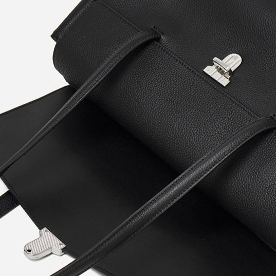 Women's Pebbled Cowhide Flap Tote with Twist-Lock Closure