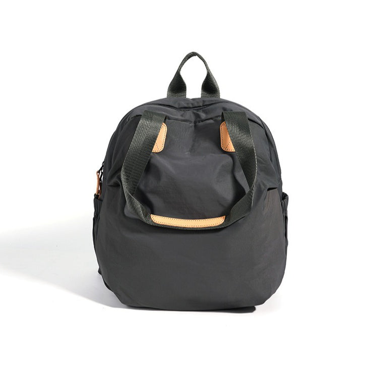 Women's Nylon Convertible Backpack with Genuine Leather Trim