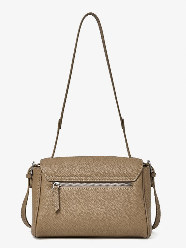 Women's Lychee-Grain Cowhide Flap Bag with Top Handle