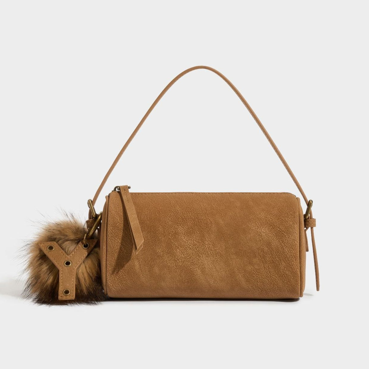 Women's Matte Cowhide Mini Cylinder Bag with Leather Charm