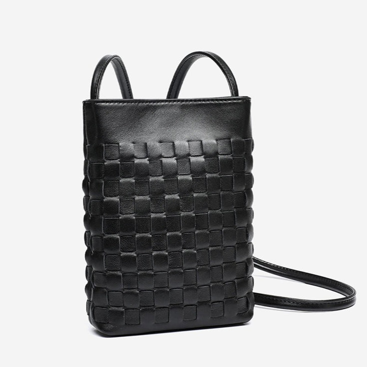 Women's Woven Sheepskin Mini Phone Bag with Adjustable Strap