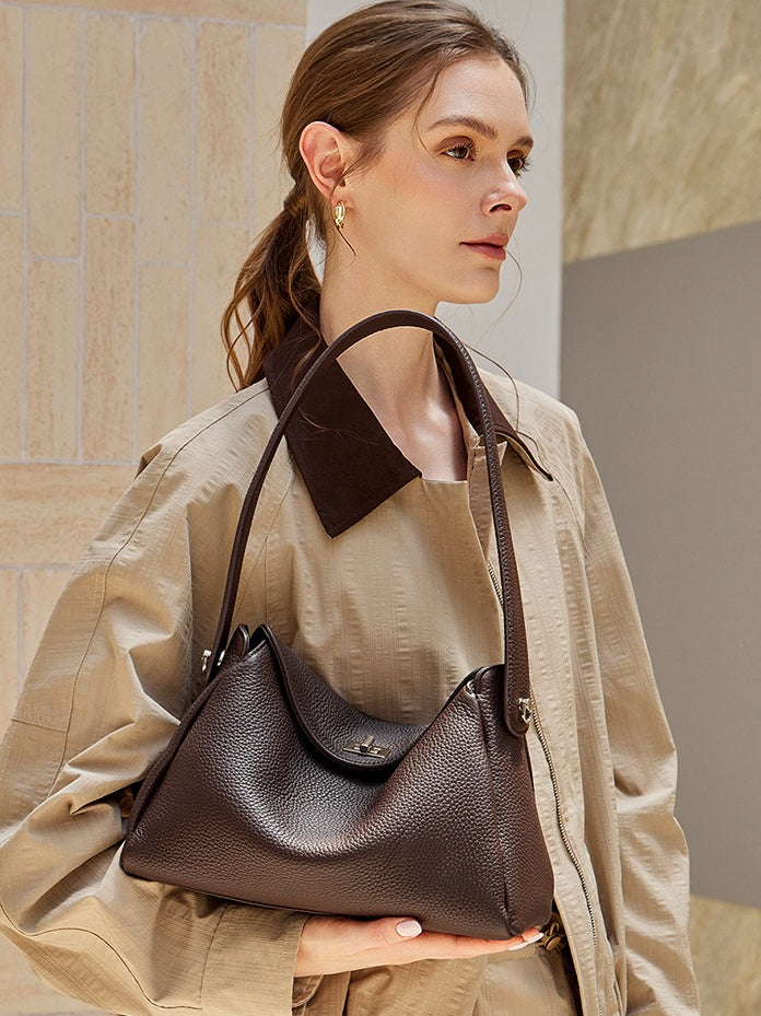 Women's Lychee-Grain Cowhide Convertible Hobo Bag